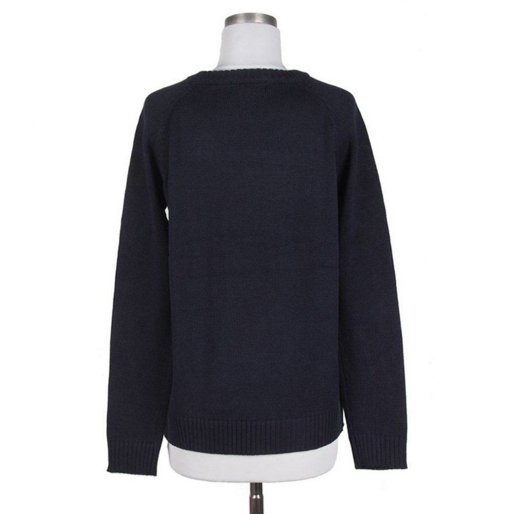 NEW Navy Oatmeal Cable Heart Cotton Blend Sweater - Picture 9 of 12